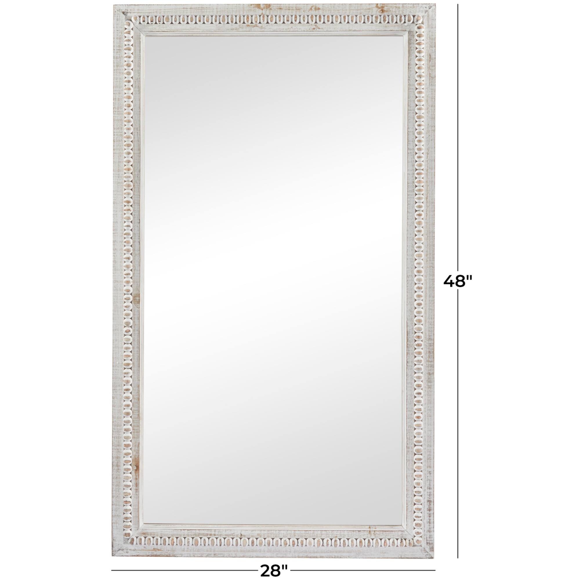 White Wood Carved Beaded Wall Mirror 28" x 1" x 48"